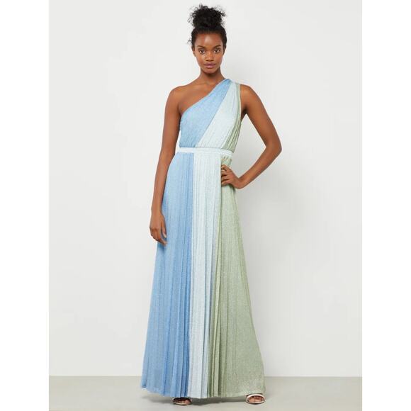 BCBGMaxAzria Blue and Green One-Shoulder Maxi Dress - Picture 1 of 7